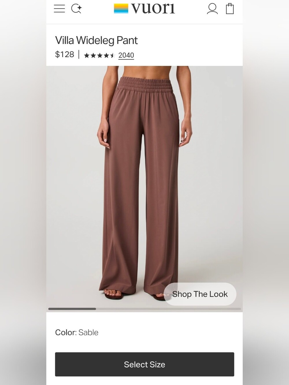 Vuori Villa Wideleg Pant in Sable Brown - Medium